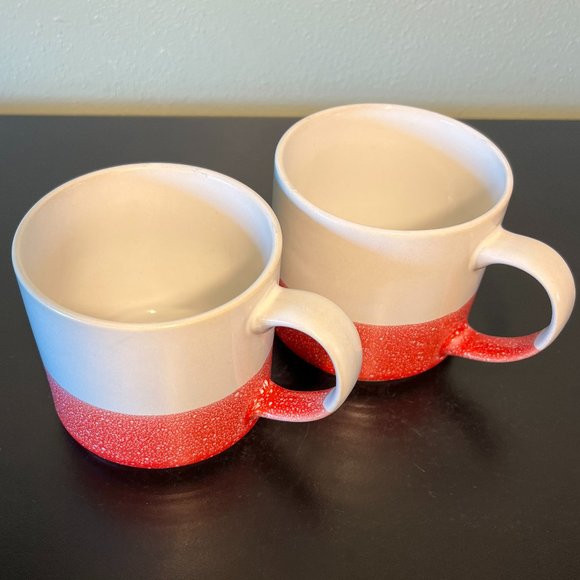 Pair of OVER AND BACK Ivory & Red Paint Splatter Design Stackable Stoneware Mugs - Picture 4 of 10
